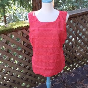 Bright coral fringed top
